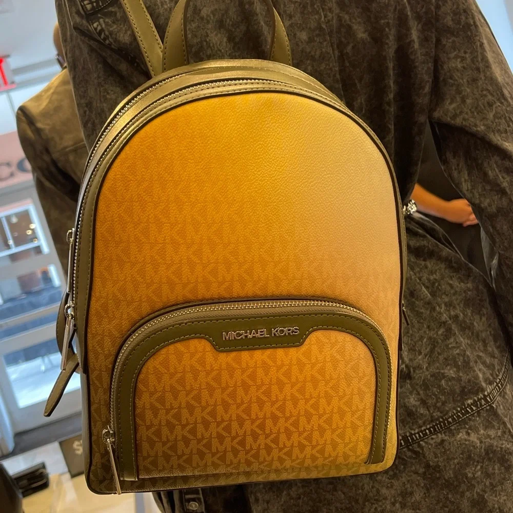 MICHAEL KORS Jaycee Medium Ombré Signature Logo Backpack Olive Combo  NWT